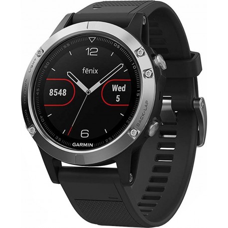 Garmin Fenix 5 Stainless Steel 47mm Αδιάβροχο Smartwatch με Παλμογράφο (Silver with Black Band) Refurbished Grade A