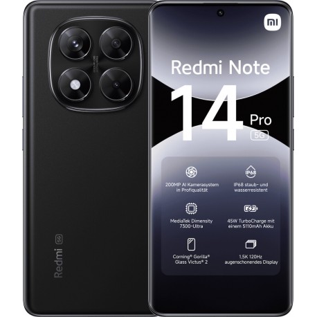 Xiaomi Redmi Note 14 Pro 5G Dual SIM (8/256GB) Midnight Black Refurbished Grade A